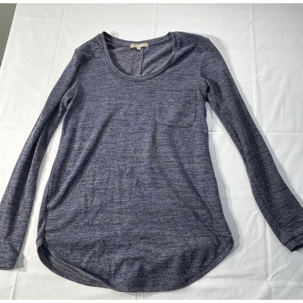 Joan Vass Studio Blue Space Dye Long Sleeve Pocket Top Small